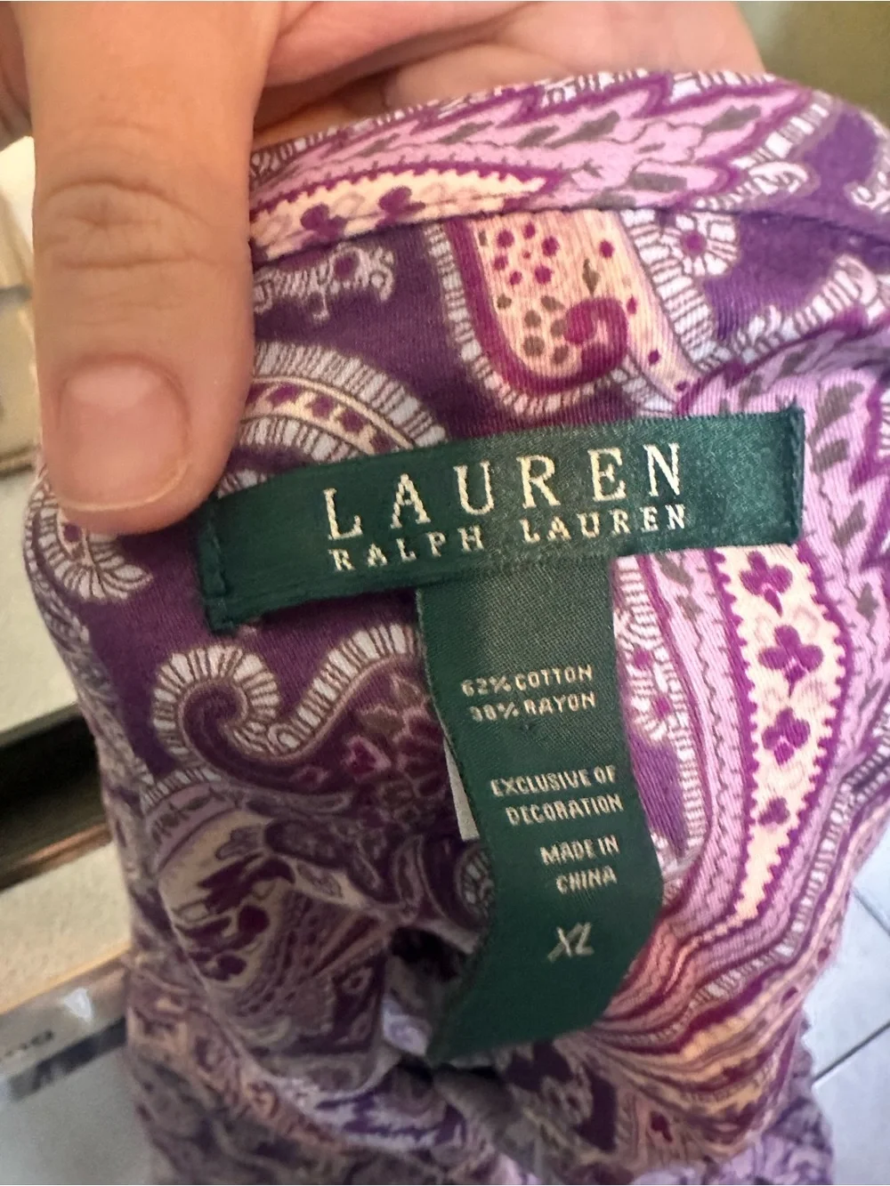 Lauren Ralph Lauren Purple Paisley Cotton Pajama Set Classic Button-Front XL